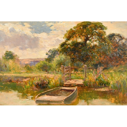 124 - Ernest Charles Walbourn (1872-1927) British. A River Landscape, Oil on board, With incised studio st... 