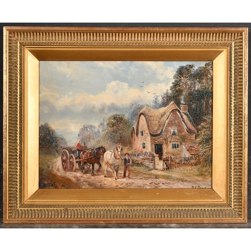 127 - William Vivian Tippett (1833-1910) British. Horses and Cart on a Country Lane, Oil on board, Signed,... 