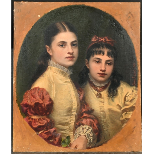 130 - Alessandro Ossani (act.1857-1891) British. A Portrait of Two Sisters, Oil on canvas, Signed and date... 