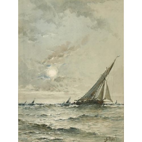 136 - Albert Ernest Markes (1865-1901) British. Shipping by Moonlight, Watercolour, Signed 'Albert', 7