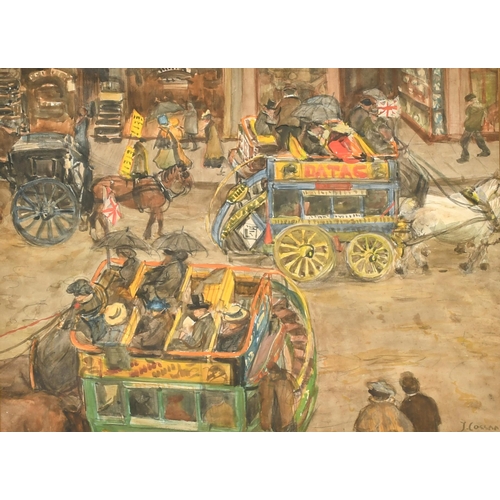 143 - Jacobus Cornelis Wijnandus Cossaar (1874-1996) Dutch. A Street Scene with Horse-drawn Buses, Waterco... 