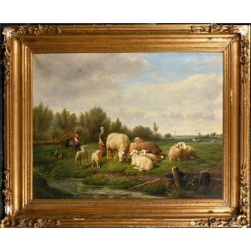 153 - Frans Lebret (1820-1909) Dutch. A Shepherdess and her Flock, Oil on canvas, Signed, 30