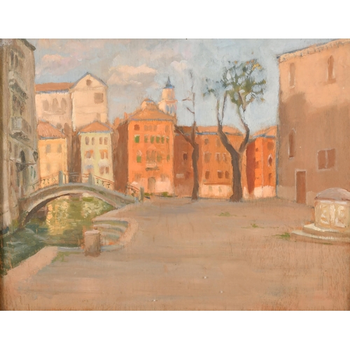 157 - Pietro Sansalvador (1892-1955) Italian. A Venetian Scene, Oil on board, Inscribed on a label verso, ... 