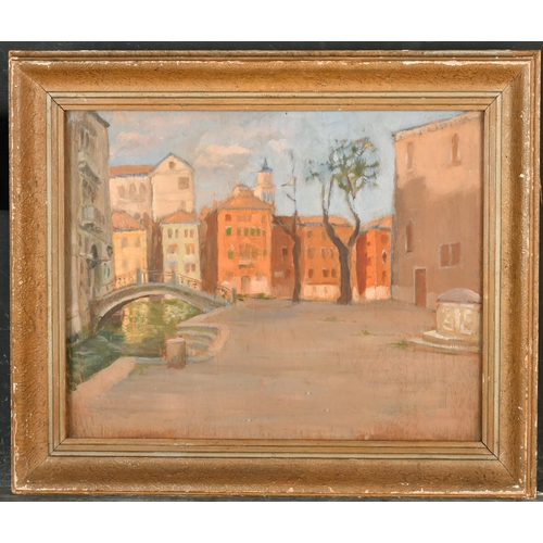 157 - Pietro Sansalvador (1892-1955) Italian. A Venetian Scene, Oil on board, Inscribed on a label verso, ... 