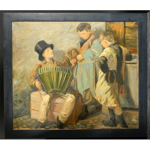 159 - Laplau Janssen (1869-1927) Danish. Young Musicians, Oil on canvas, Signed, 23.25