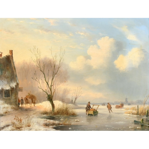 161 - Attributed to Charles Henri Joseph Leickert (1816-1907) Belgian. A Winter Skating Scene, Oil on pane... 