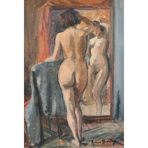 164 - Amie Bouix (20th Century) European. Study of a Naked Lady by a Mirror, Oil on board, Signed, 21.25