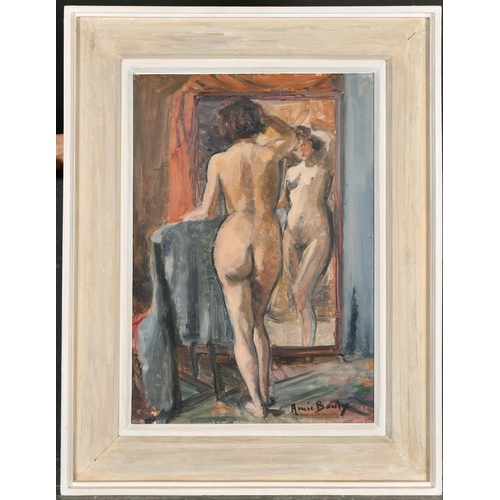 164 - Amie Bouix (20th Century) European. Study of a Naked Lady by a Mirror, Oil on board, Signed, 21.25