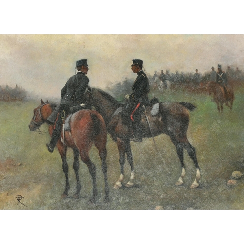 172 - T R (20th-21st Century) European. A Study of Cavalrymen, Oil on canvas, Signed with monogram, In a h... 