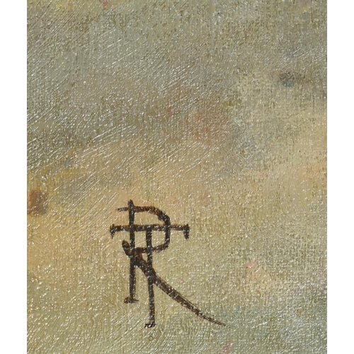 172 - T R (20th-21st Century) European. A Study of Cavalrymen, Oil on canvas, Signed with monogram, In a h... 