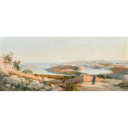 173 - Luigi Maria Galea (1847-1917) Maltese. A View of Valletta, Oil on board, Signed, 7.25