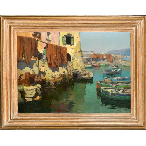 177 - Giuseppe Pesa (1928-1992) Italian. An Italian Harbour Scene, Oil on canvas, Signed, and inscribed on... 