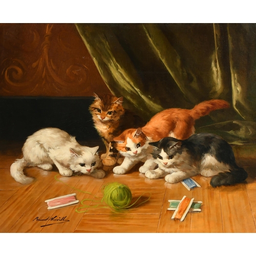 181 - Alfred Arthur Brunel de Neuville (1852-1941) French. Kittens at Play, Oil on canvas, Signed, 21