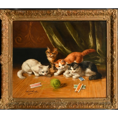 181 - Alfred Arthur Brunel de Neuville (1852-1941) French. Kittens at Play, Oil on canvas, Signed, 21