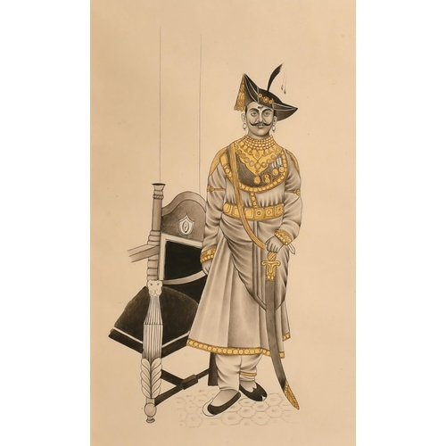 185 - 19th Century Indian School. Full length Portrait of a Gentleman, Watercolour and ink, 9