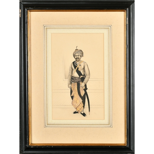 185 - 19th Century Indian School. Full length Portrait of a Gentleman, Watercolour and ink, 9