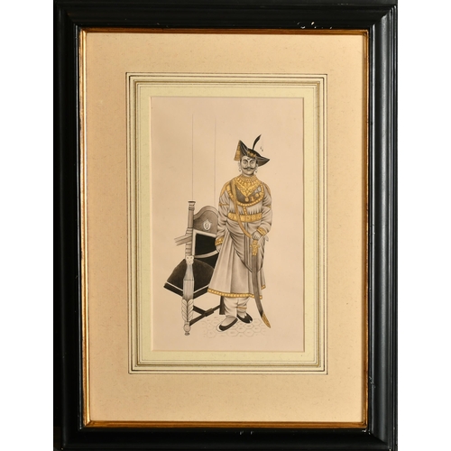 185 - 19th Century Indian School. Full length Portrait of a Gentleman, Watercolour and ink, 9