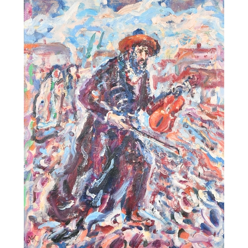 186 - Marian Kratochwil (1906-1997) Polish. A Fiddler, Oil on board, Signed with initials, 20.25