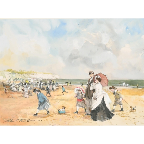 214 - John Strickland Goodall (1908-1996) British. Figures on the Beach, Watercolour, Signed, 10.5