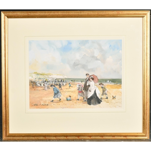 214 - John Strickland Goodall (1908-1996) British. Figures on the Beach, Watercolour, Signed, 10.5