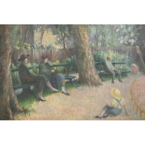 226 - Early 20th Century English School. A Garden Scene with Seated Figures and a Small Child, Oil on canv... 