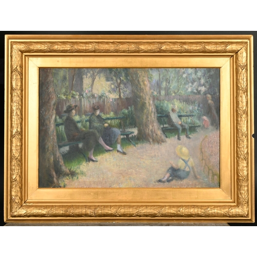 226 - Early 20th Century English School. A Garden Scene with Seated Figures and a Small Child, Oil on canv... 