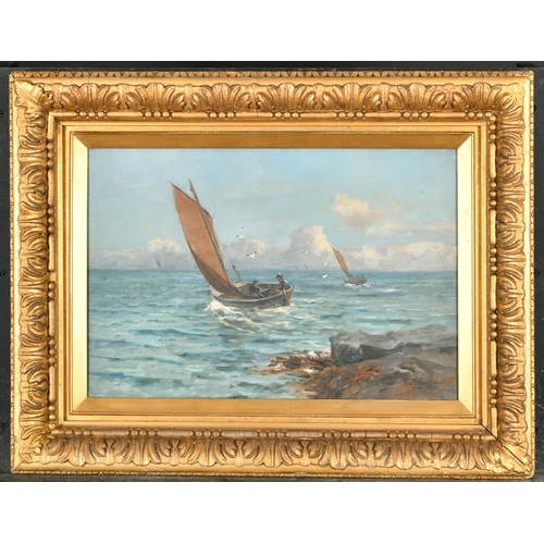 227 - John D Taylor (act.1876-1890) British. Figures in a Sailing Boat, Oil on canvas, Signed, 12