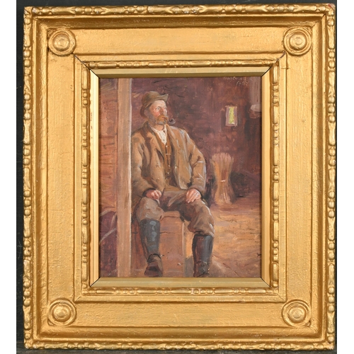 228 - Early 20th Century Irish School. A Resting Farmer, Oil on artist's board, Indistinctly signed and da... 