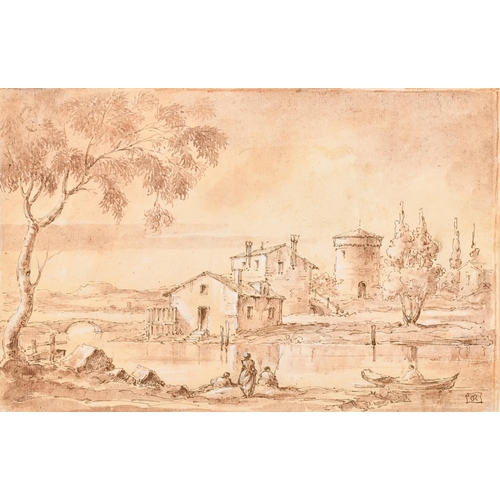 42 - Manner of Francesco Guardi (1712-1793) Italian. A Capriccio Landscape, Watercolour and ink, Signed w... 