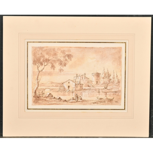 42 - Manner of Francesco Guardi (1712-1793) Italian. A Capriccio Landscape, Watercolour and ink, Signed w... 