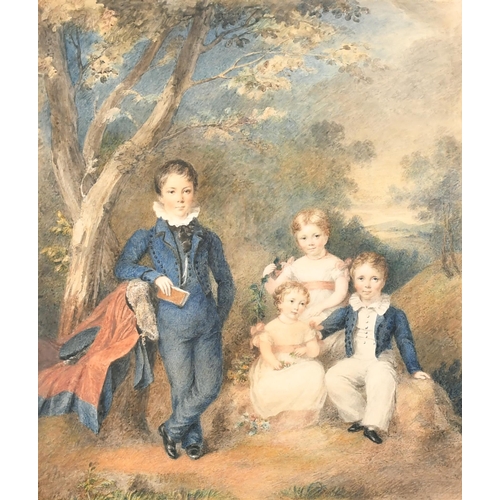 50 - Circle of Thomas Heaphy (1775-1835) British. Four Children in a Landscape, Watercolour, 15.75