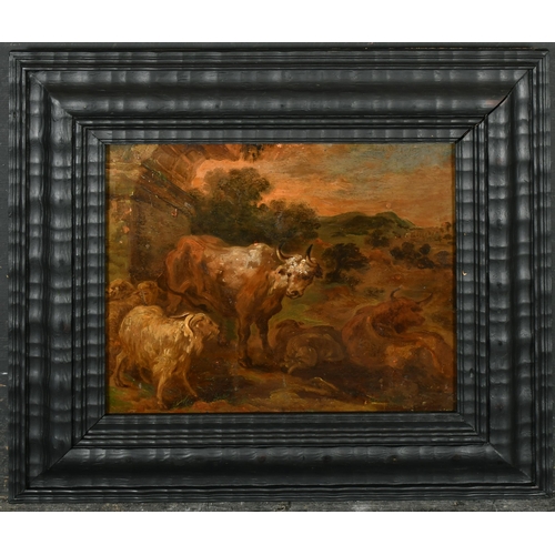 53 - Circle of Paulus Potter (1625-1654) Dutch. Cattle in a Landscape, Oil on panel, 9