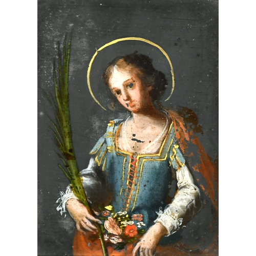 54 - 17th Century Italian School. St Lucy, Oil on slate, 3.75