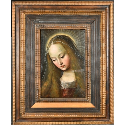 56 - Circle of Frans Floris (1516-1570) Flemish. Head of a Saint, Oil on panel, In a fine darkwood frame,... 