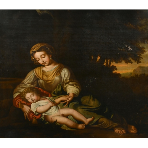 58 - Manner of Girolamo Mazzola (1500-1569) Italian. A Mother and Child in a Classical Landscape, Oil on ... 