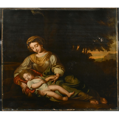 58 - Manner of Girolamo Mazzola (1500-1569) Italian. A Mother and Child in a Classical Landscape, Oil on ... 