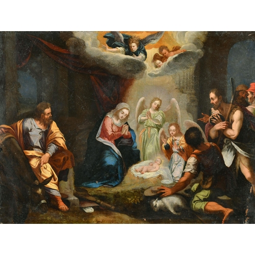 59 - 17th Century German School. Adoration of the Shepherds, Oil on copper, Unframed 10.25