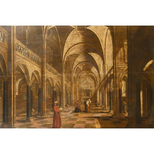 60 - Circle of Pieter Neefs (1620-1675) Flemish. Figures in a Cathedral Interior, Oil on panel, 17