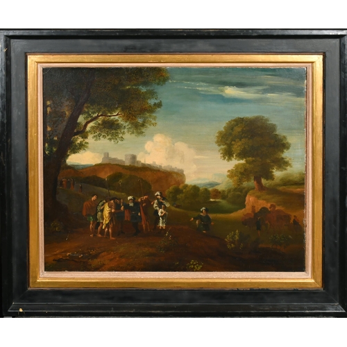 63 - 18th Century Italian School. A Classical Landscape with Figures and Camels, Oil on canvas, 20