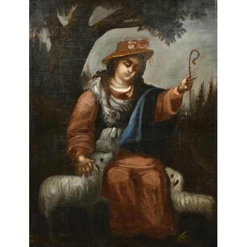 72 - Late 18th Century European School. A Shepherdess with Sheep, Oil on canvas, 32.5