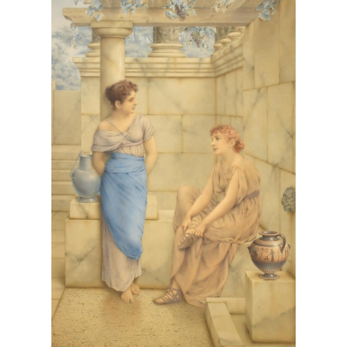 85 - William Anstey Dolland (1858-1929) British. Maidens on a Grecian Terrace, Watercolour, Signed, 20