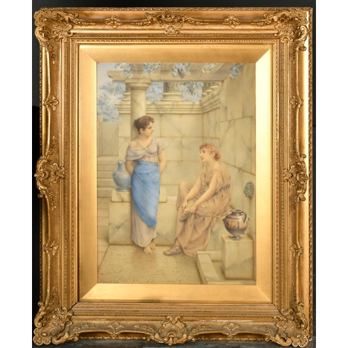 85 - William Anstey Dolland (1858-1929) British. Maidens on a Grecian Terrace, Watercolour, Signed, 20