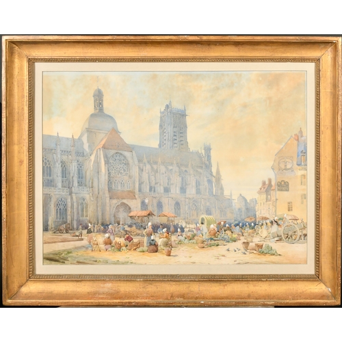 89 - 19th Century English School. 'The Market Place, Dieppe, with Church of St. Jacques', Watercolour hei... 