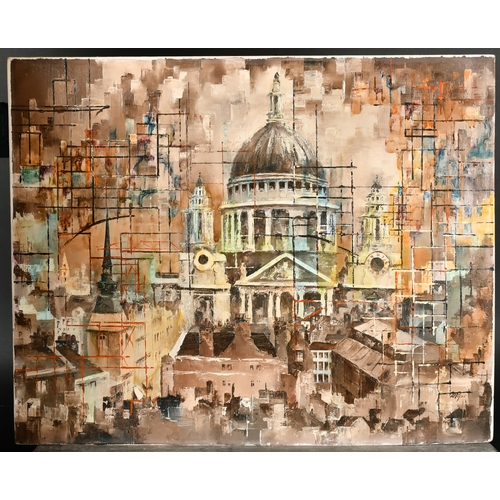 275 - R E Piper (20th Century) British. St Paul's, Oil on canvas laid down, Signed, Unframed 24