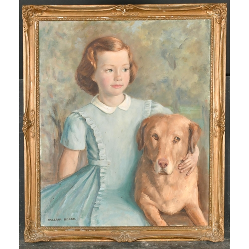 284 - Valerie Beere (1909-2000) British. A Young Girl with her Dog, Oil on canvas, Signed, 24