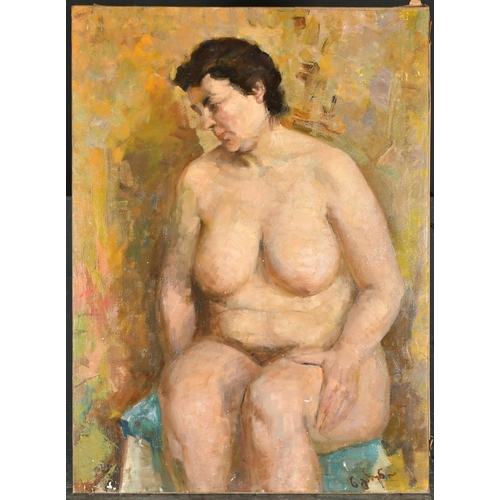 286 - 20th Century English School. A Seated Nude, Oil on canvas, Indistinctly signed, Unframed 31