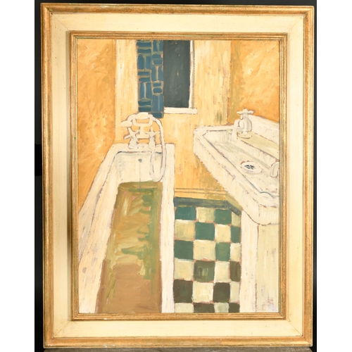 287 - 20th Century English School. A Bathroom Interior, Oil on board, 29.5