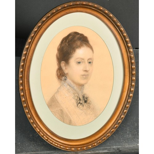 82 - Late 19th Century English School. Bust Portrait of a Lady, Pastel and chalk, Oval, 19