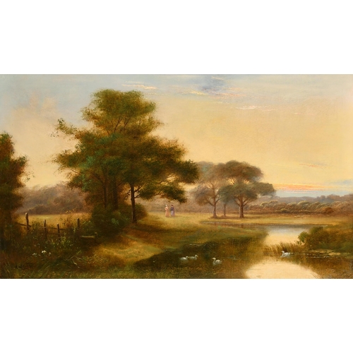 106 - A Wright (19th - 20th Century) British. A River Landscape with Ducks, Oil on canvas, Signed, 16