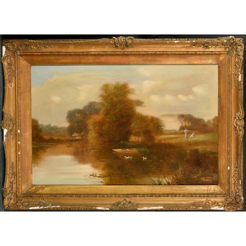 106 - A Wright (19th - 20th Century) British. A River Landscape with Ducks, Oil on canvas, Signed, 16